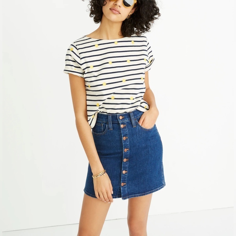 Madewell Stretch Denim Straight Mini Skirt Button-Front Edition Size 25